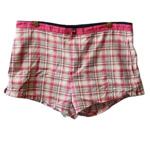 Hugo Boss Pink and White Plaid Swim Trunks Medium